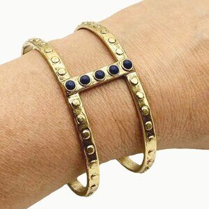 Lucky Brand Cuff Bracelet Old Gold Blue Cabochon Stones Average Wrist